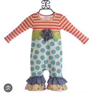 Giggle Moon Striped and Polka Dot Bodysuit with Ruffles